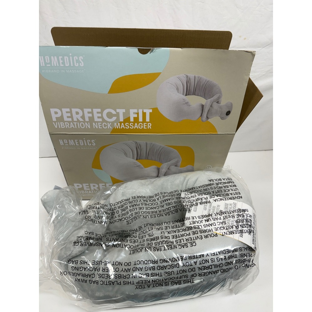 HoMedics Perfect Fit Vibration Neck Massager Gray Plush Battery Operated NIB